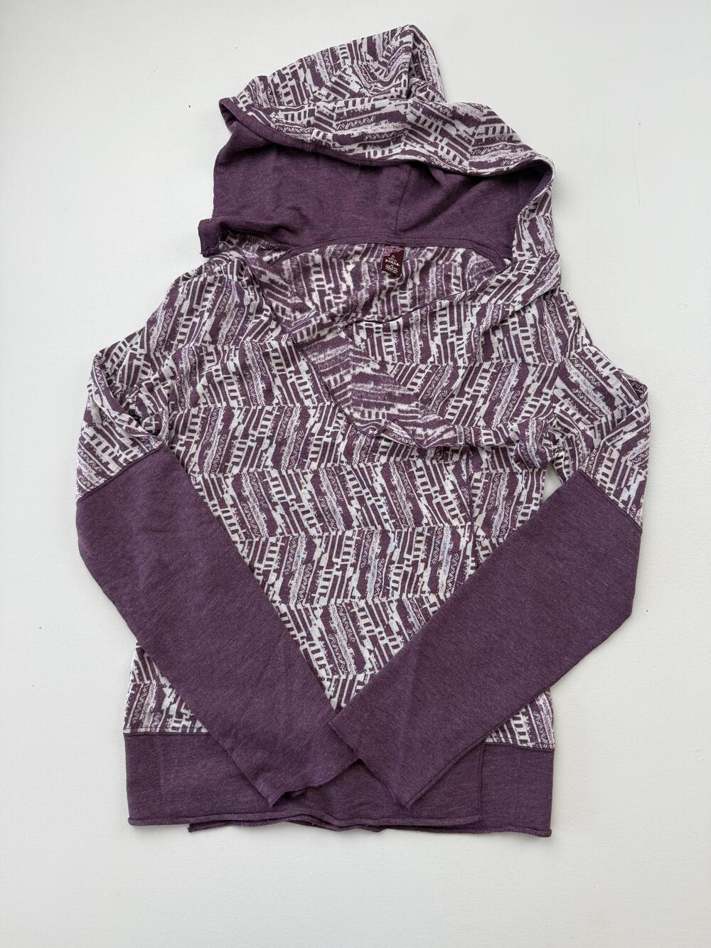 PrAna Hoodie Womens Medium Purple Geometric Cowl Neck Lightweight Pullover